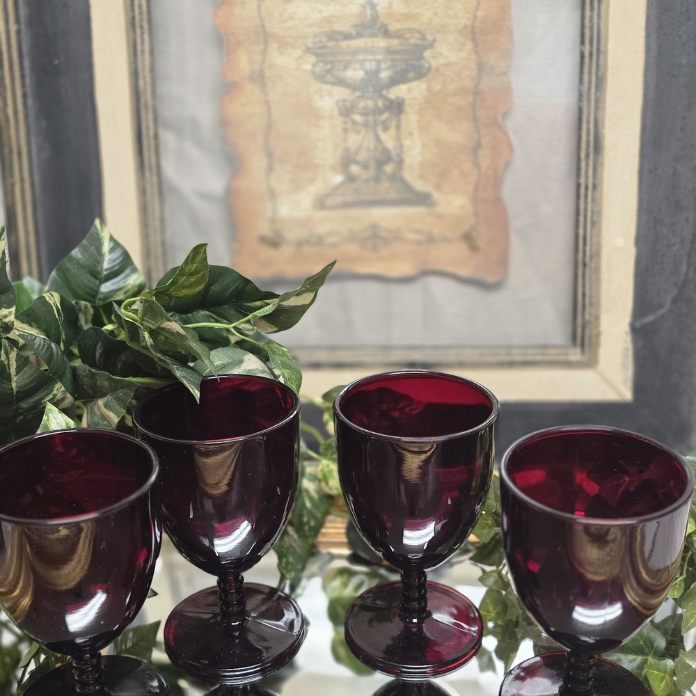 Set of 4 Anchor Hocking Monarch Royal Ruby Red Goblets